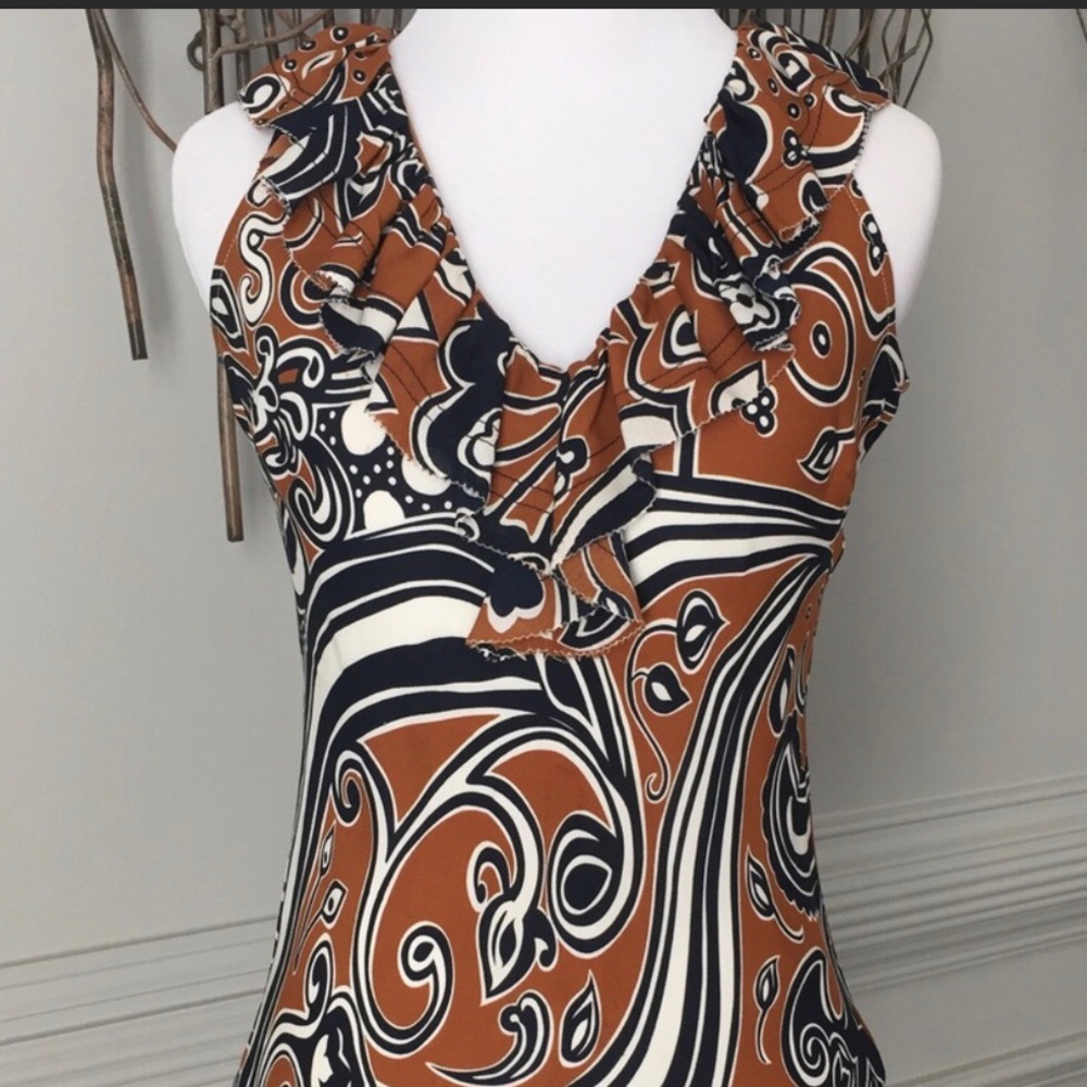 Tory Burch Sleeveless Ruffled V-Neck  Top